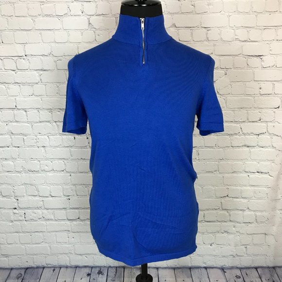 ASOS Royal Blue 1/4 Zip Knit Short Sleeve Sweater - Picture 3 of 6
